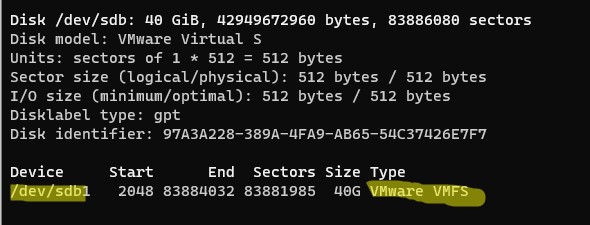 fdisk определить vmfs раздел на диске из консоли linux