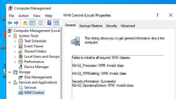 Windows management instrumentation has stopped wmiprvse exe because a quota reached a warning value