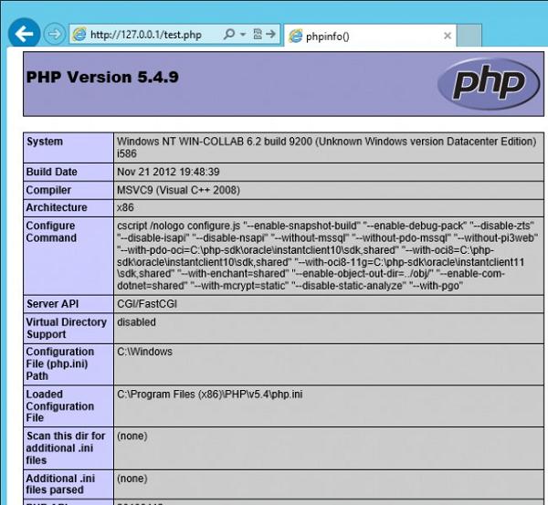 Тестовая страница php version info на iis