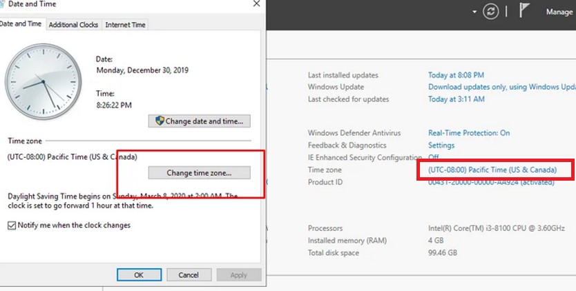 Windows server 2019 не меняется часовой пояс