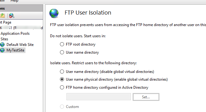 Настроить изоляцию FTP пользователей в Windows Server