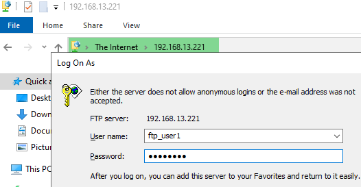 Проверить доступа к FTP из проводника Windows
