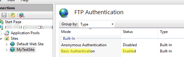 Включить Basic Authentication для FTP