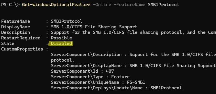 Протокол SMB1Protocol отключен в Windows