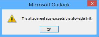 Размер вложения в Outlook превышает допустимый предел