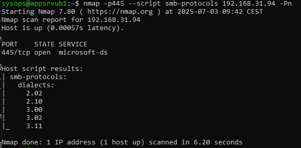 nmap определение версий smb на хосте