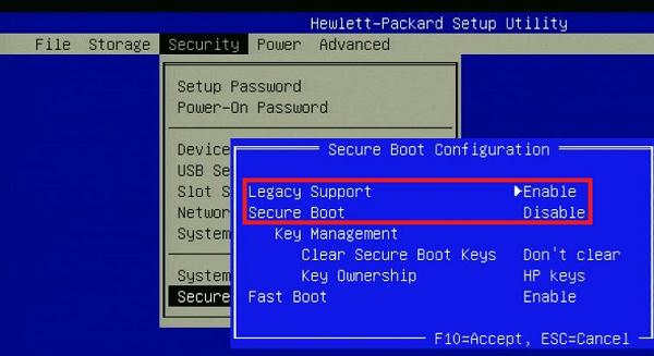 Отключить secure boot на ноутбуке HP
