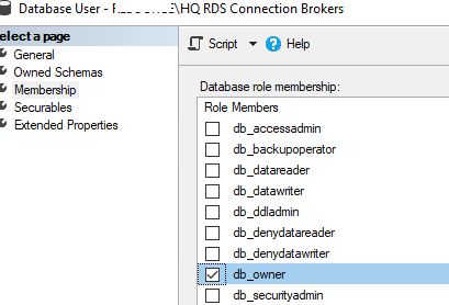права на базу Connection Broker для RDS