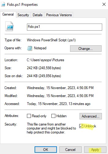 Windows: разблокировать скачанный из Интернета файл
