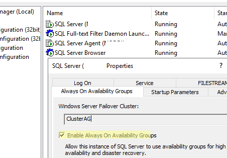 включить Enable Always On Availability Groups в настройках SQL