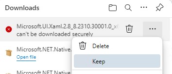 Разрешить загрузку APPX и MSIX файлов в браузере Microsoft Edge