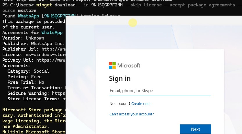 winget опция download для загрузки установочного файла из MS Store