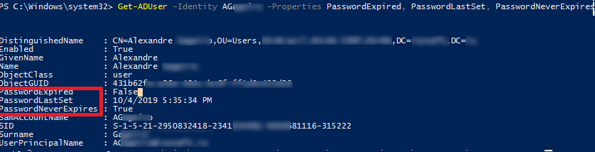 Get-ADUser вывести дату смены пароля (PasswordLastSet) и время последнего входа в домен (lastlogontimestamp)