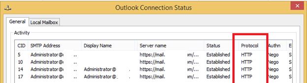 Статус подключения Outlook - HTTP протокол