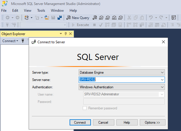 SQL Server Management Studio: подключиться к MSSQL под локальным администратором