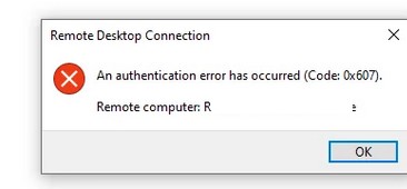 Remote Desktop ошибка: • An authentication error has occured (Code: 0x607)