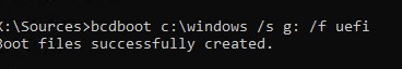 bcdboot c:\windows /s G: /f UEFI восстановить загрузчик Windows