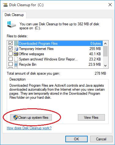Очистить системные файлы Windows 10