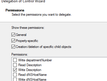 active directory делегировать пользователям права на запись в поле описание компьютера 
