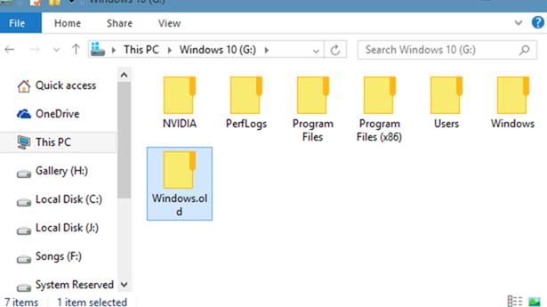 Каталок C:\Windows.old в Windows 10