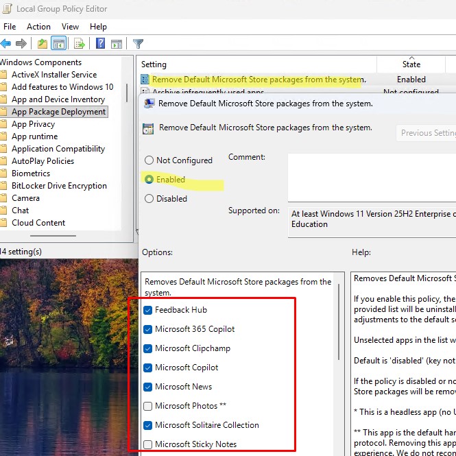Групповая политика удаления встроенных приложений в windows 11