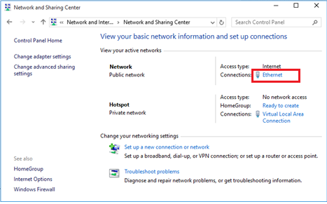 Ethernet Internet connection