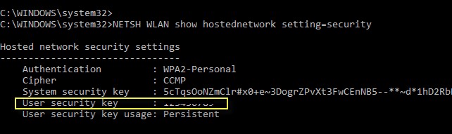 Netsh wlan hostednetwork security