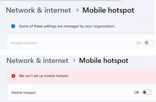 Не активен переключатель mobile hotspot в windows 11