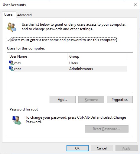 не требовать ввод имени пользователя и пароля для входа в Windows