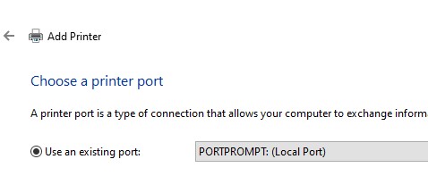 Создать порт принтера PORTPROMPT
