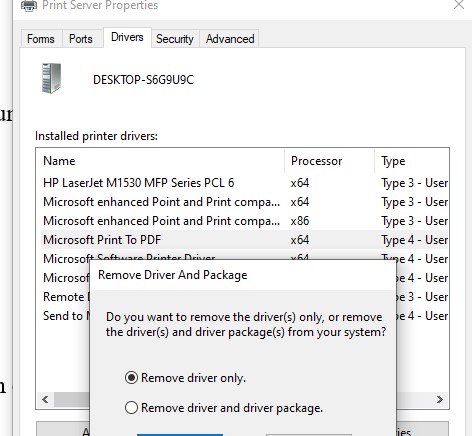 Удалить драйвер PDF принтера
