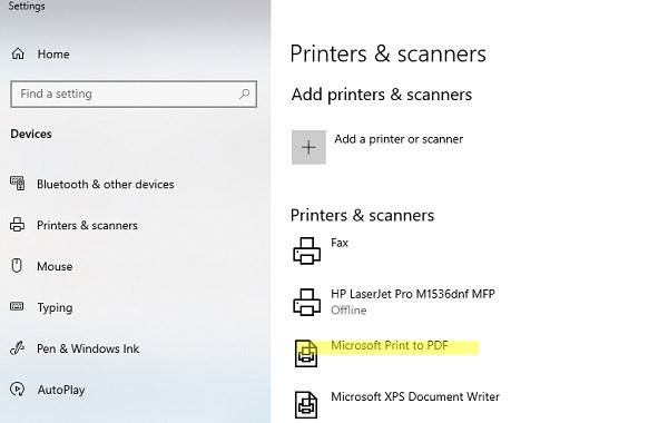 Встроенный виртуальный microsoft print to pdf принтер в WIndows 10 и 11
