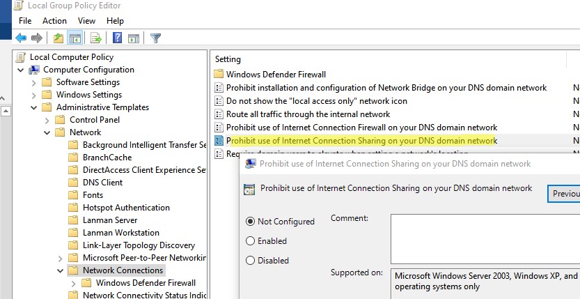 запретить запуск размещенной wifi сети в windows через GPO