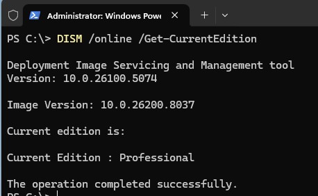 DISM online get-CurrentEdition - узнать текущую редакцию windows 