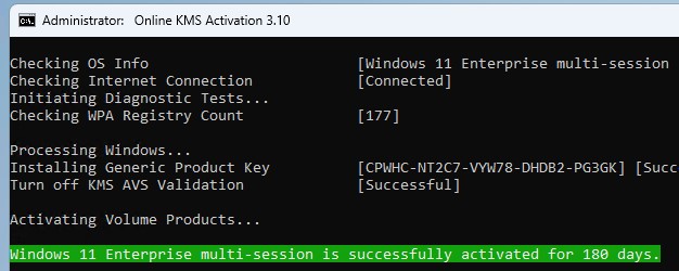 MAS скрипт для активации windows 11 enterprise multisession