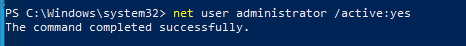 net user administrator /active:yes - включить встроенного администратора в windows 10