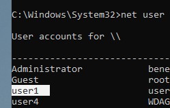 net-user - вывести список локальных пользователей