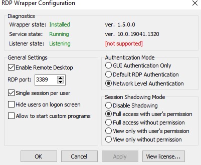 rdp-wrapper: красная надпись не поддерживается [not supported]