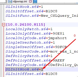 редактировать SLInitHook в rdpwrap.ini файле для работы удаленной печати через RD Easy Print
