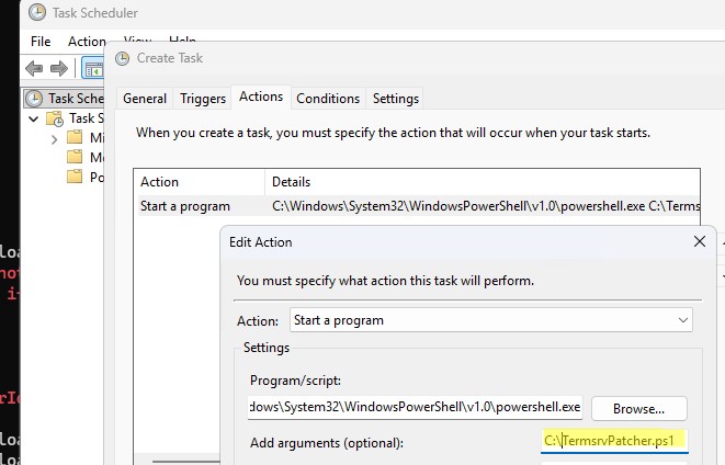 Задание планировщика авто патчинг termsrv.dll 