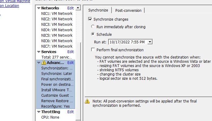 converter vmware синхронизация изменений в виртуальной машине при миграции