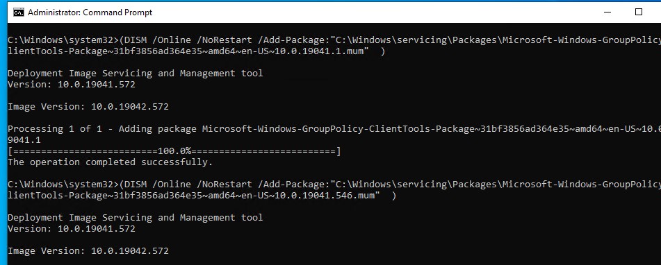 установка gpedit.msc в Windows 10 Home через DISM пакетом Microsoft-Windows-GroupPolicy-ClientExtensions-Package