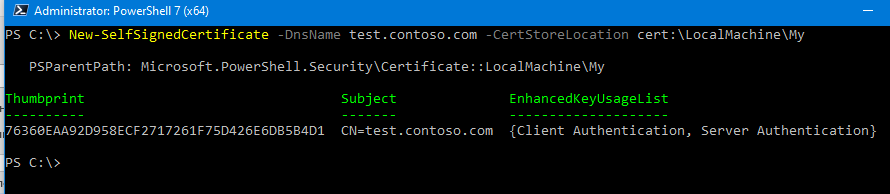 New-SelfSignedCertificate командлет создать SSL сертификат в Windows