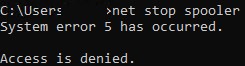 net stop - system error 5 - нет прав на перезапуск службы 