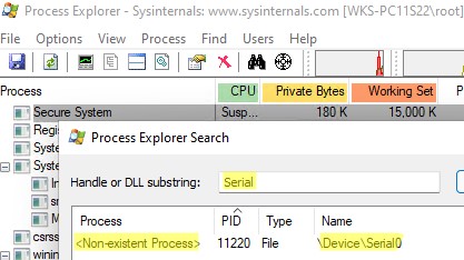 Process Explorer - ищем процесс или программу, которая используется com serial порт в windows