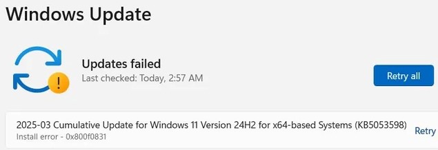 Ошибка в центре обновления windows update