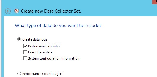 Create data logs -> Performance counter;