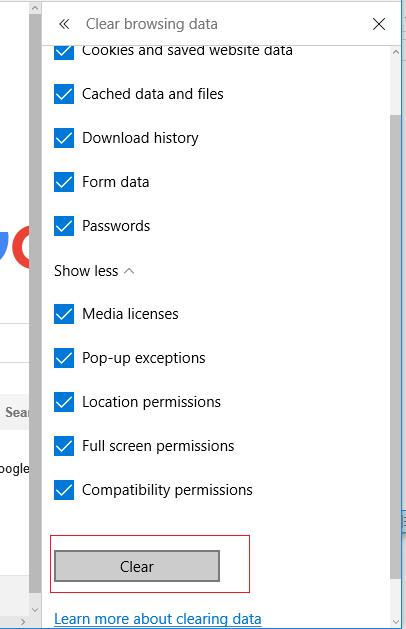 Очистка истории и параметров MS Edge