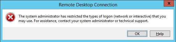 The system administrator has restricted the types of logon (network or interactive) that you may use. 