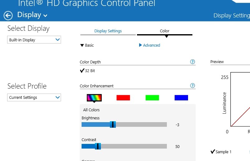 intel hd graphics: настроить яркость дисплея в параметрах управления видеокартой